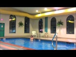 Redhead Maddie Swims Totally Naked At Hotel Swimming Pool Showing All!!