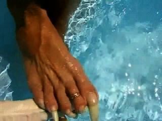 French Woman Natural Long Toenails Playin With Dildo
